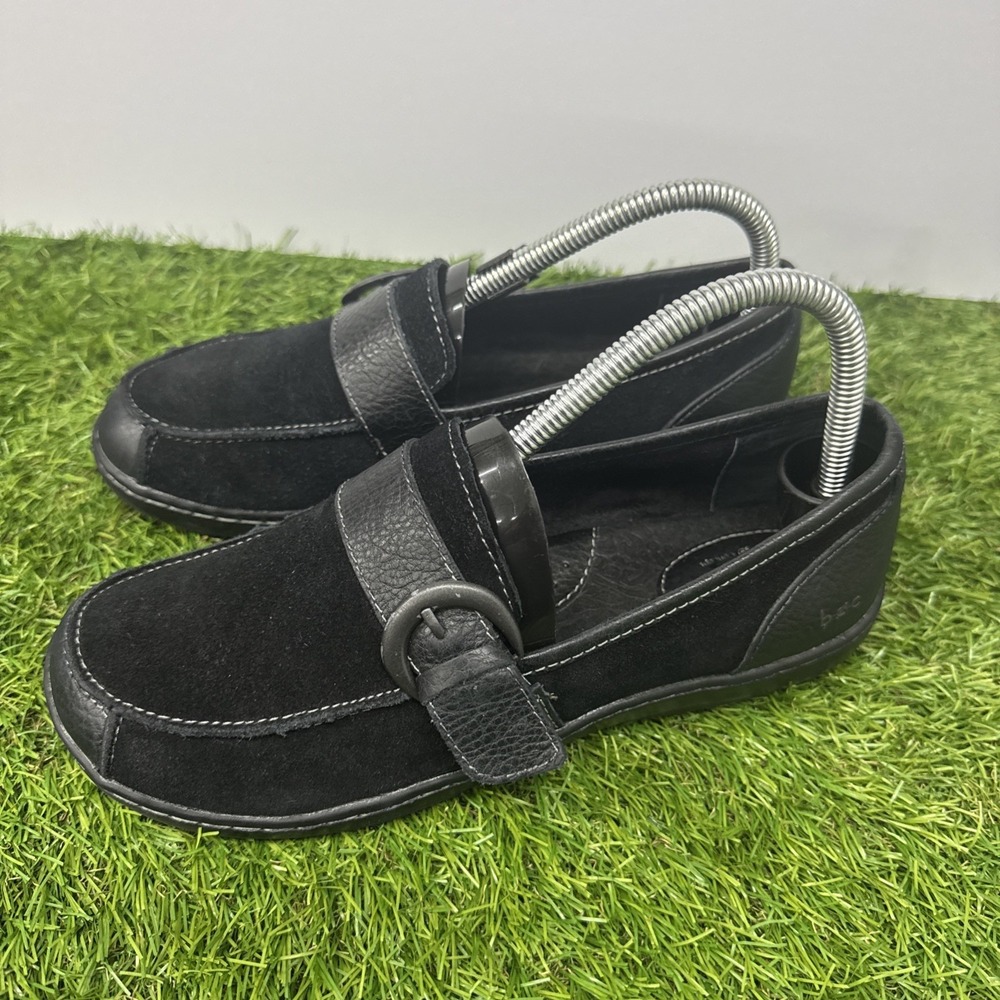 Born b.o. c Womens Erna Loafers Size 7.5 Black Suede Slip On Flat Shoes Buckles - Picture 3 of 7